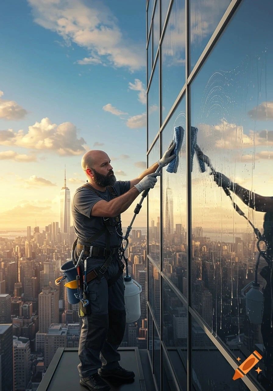 Window cleaning on a commercial building